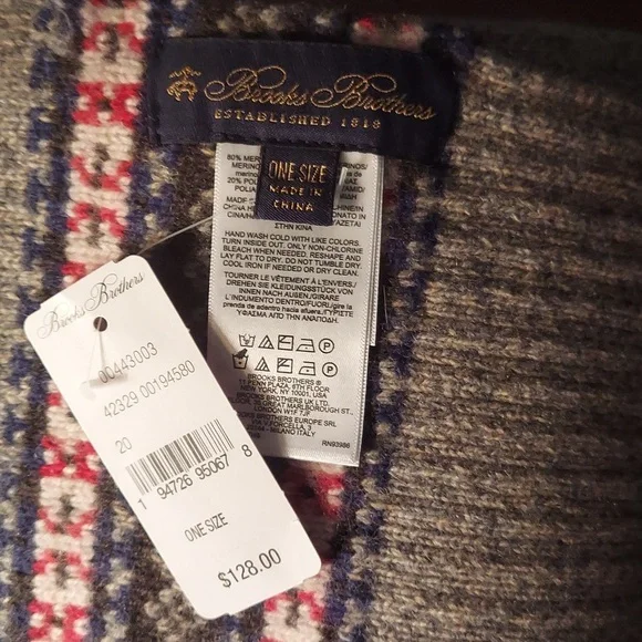 Brooks Brothers Merino Wool Fair Isle Hat & Scarf Set Grey BNWT $200 LtdEd SO